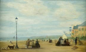 Boudin, Eugène. 1824 - 1898. Umkreis Vornehme Damen und Herren auf Bänken am Strand.