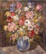 Fricke, August (1875 Grüningfeld-1948 Bremen) "Blumenarangement in Keramikvase", Öl/Lw.,sig