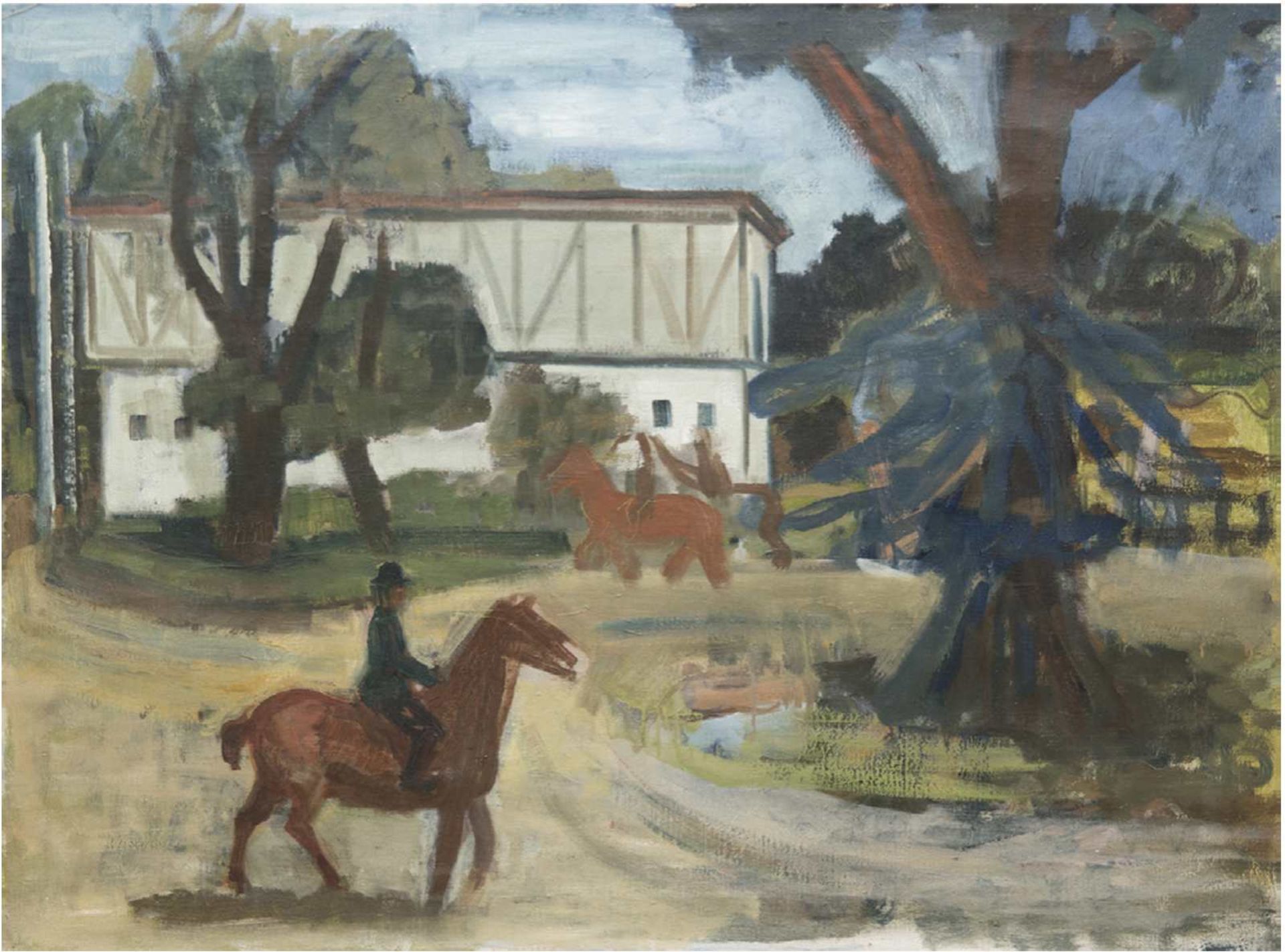 Michaelson, Hans (1872 Hettstedt bei Halle a.d.Saale-1954 Ecuador) "Reiter zu Pferd",Öl/Lw.,