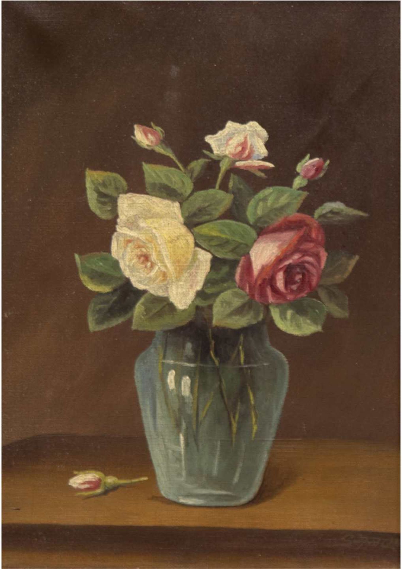 "Stilleben mit Rosenstrauß in Vase", Öl/Lw., undeutl. sign. u.r., 33x23 cm, Rahmen