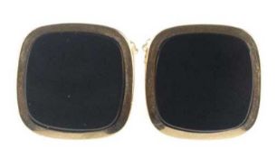 Paar Manschettenknöpfe, 333er GG, besetzt mit quadratischer Onyxplatte, 1,8x1,8 cm