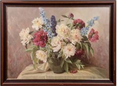 "Blumenstilleben mit Pfingstrosen in Vase", Druck, 48,5x68,5 cm