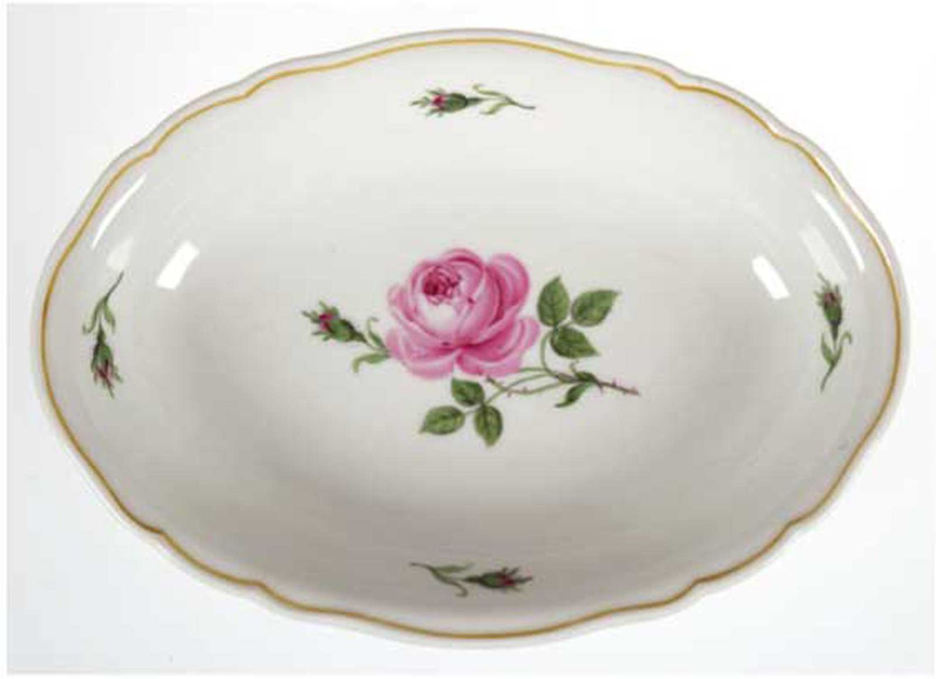 Meissen-Schale, Rote Rose, Neuer Ausschnitt, 1. Wahl, oval, 4x5x25x18 cm