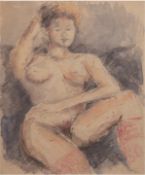 "Sitzender weiblicher Akt", Aquarell, undeutl. sign. u.r., 45x33 cm, im Passepartout
