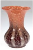 Art-Deco-Glasvase, WMF, Ikora, braune und orange netzartige Enschmelzungen, H. 15,5 cm
