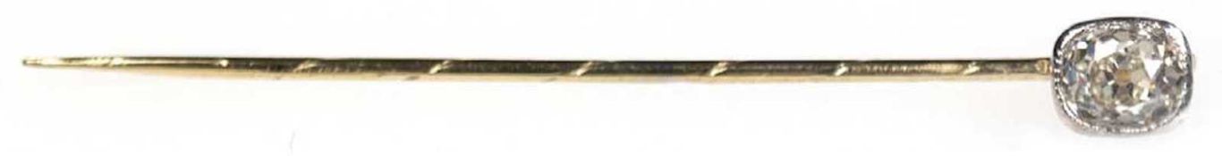 Krawattennadel mit oval facettiertem Diamantsolitär, ca. 0,75 ct., 585er GG (geprüft), L.5,