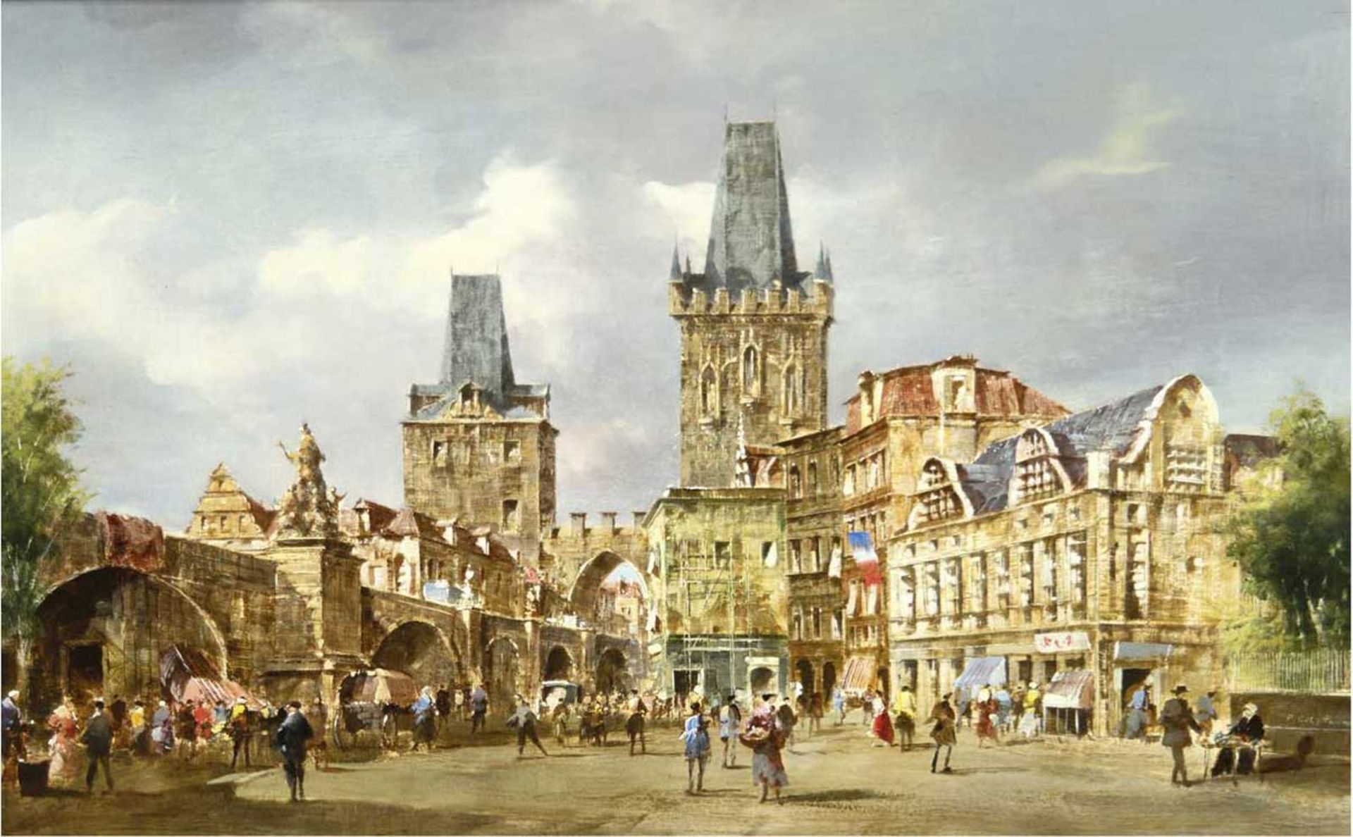 Pallmann, Peter Götz (1908 Berlin-1966 ebenda) "Ansicht von Prag mit belebterKarlsbrücke",