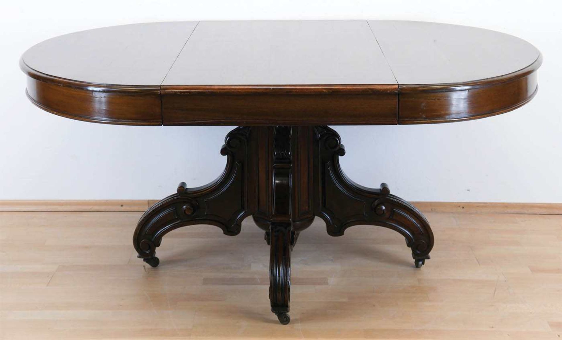 Biedermeier-Ausziehtisch, um 1860, Mahagoni furniert, mit 2 Einlegeplatten, restauriert,75x13 - Image 2 of 2