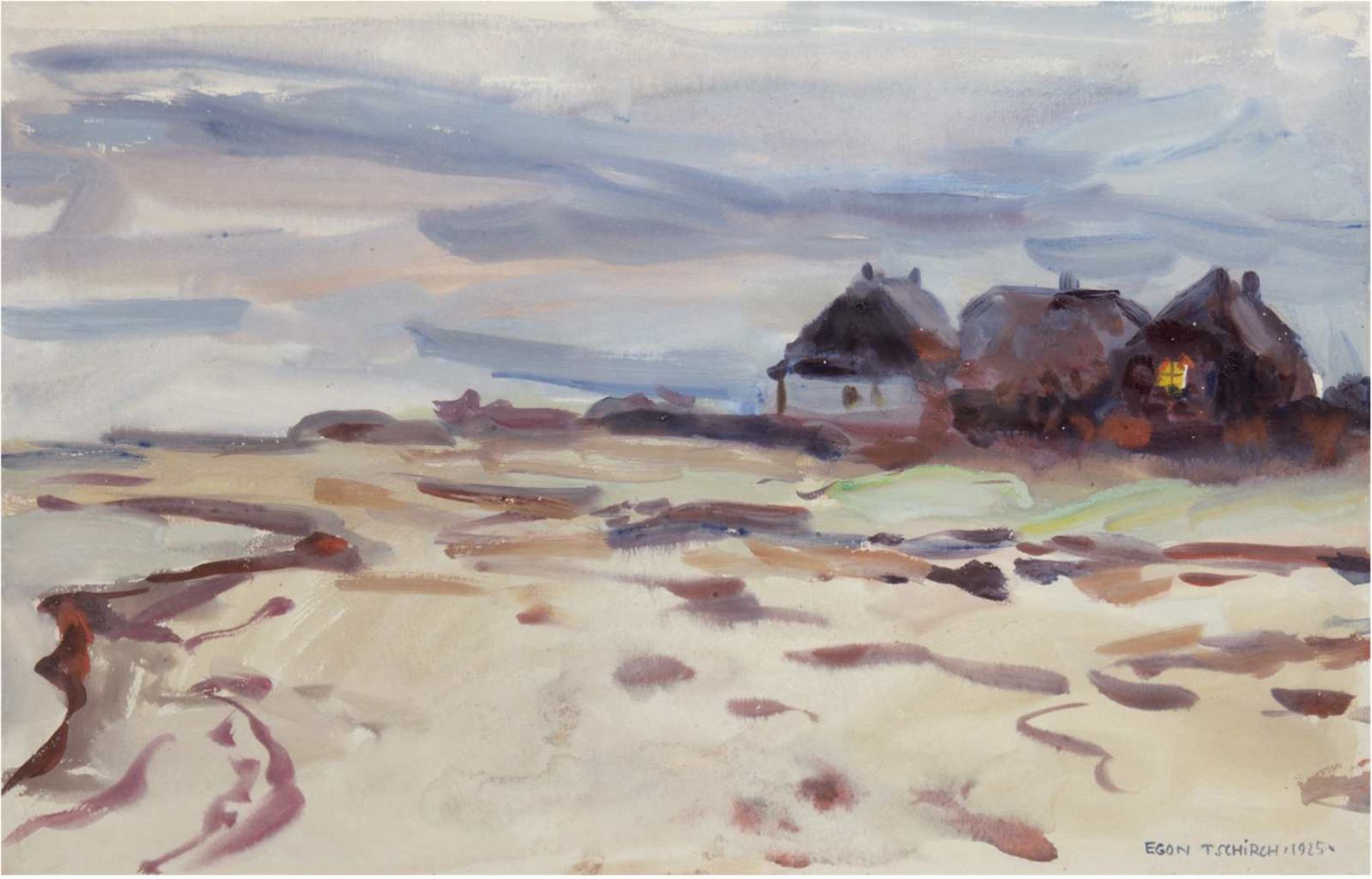 Tschirch, Egon (1889 Rostock-1948 Rostock) "Gehöft am Bodden", Aquarell, sign. und datiert19