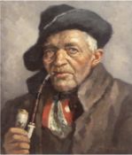 Haerandel, Harry (1896-1991 Hamburg) "Pfeife rauchender Jäger", Öl/Sperrholz, sign. u.r.,60
