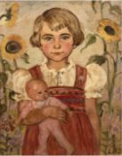Haensgen-Dingkuhn, Elsa (1898 Flensburg-1991 Farmsen) "Mädchen mit Puppe", Öl/Hartfaser,mon