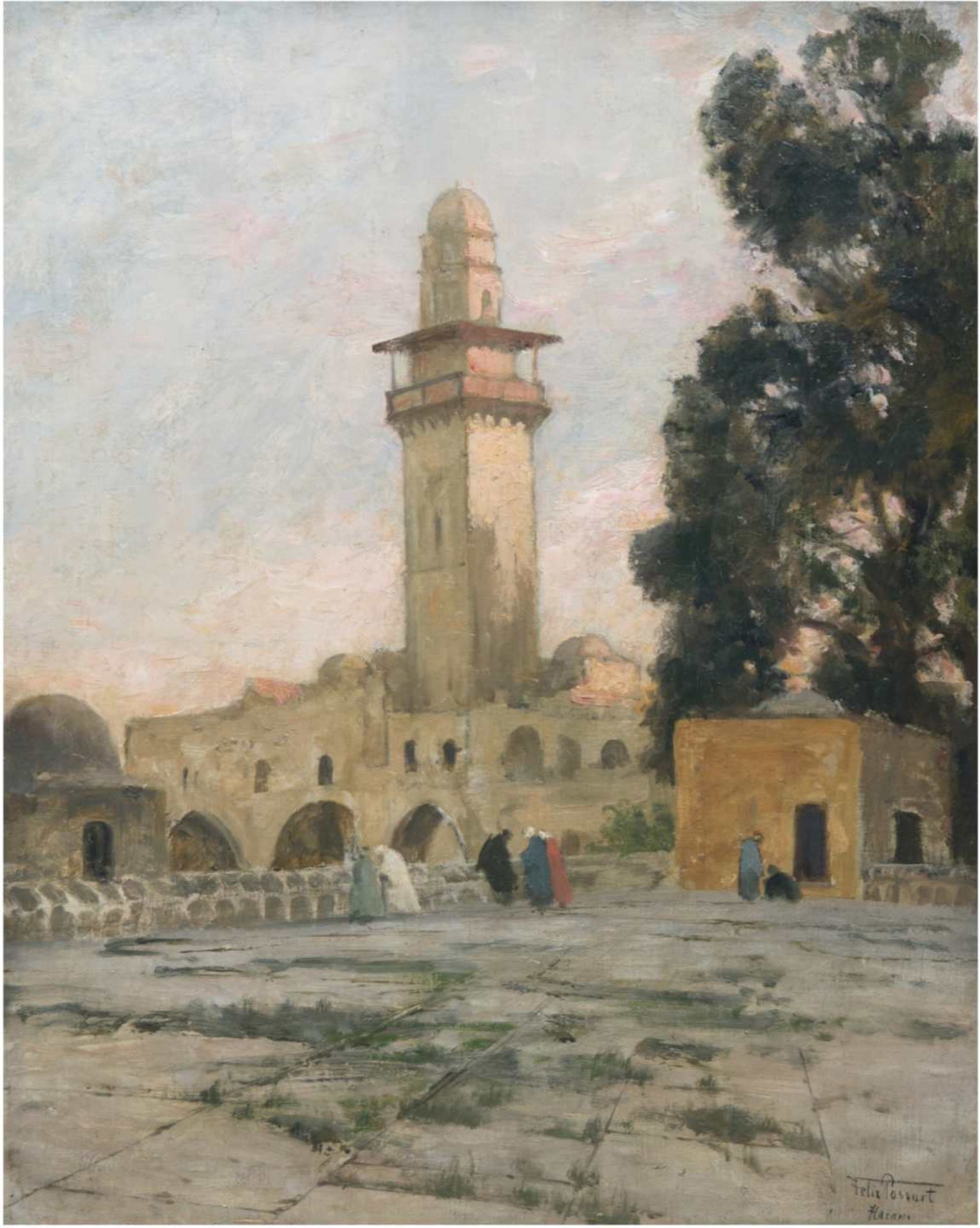 Possart, Felix (1837 Berlin-1928 ebenda) " Minarett am Haram in Jerusalem", Öl/Lw./Karton,si