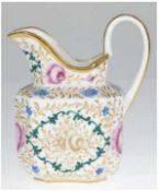 Milchkanne, 19. Jh., polychrome Blumenmalerei und Goldstaffage, etwas berieben, H. 17,5 cm