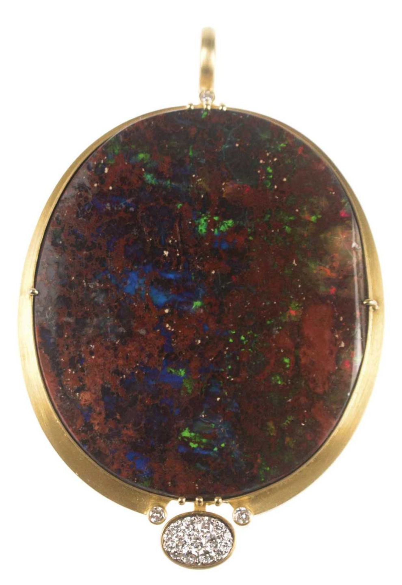 Großer Opal-Anhänger, 750er GG-Fassung, besetzt mit ovalem Boulder-Opal von ca. 140 ct,rüc