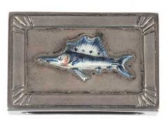 Streichholzschachteletui, 925er Silber, punziert, ca. 15 g, mit polychrom emailliertemFisch,