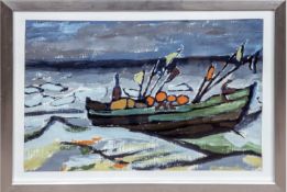 Weyl, Hans (1925 Heiligenbeil/Ostpreussen-1994 Barth) "Boot am Strand", Aquarell, unsign.,rü