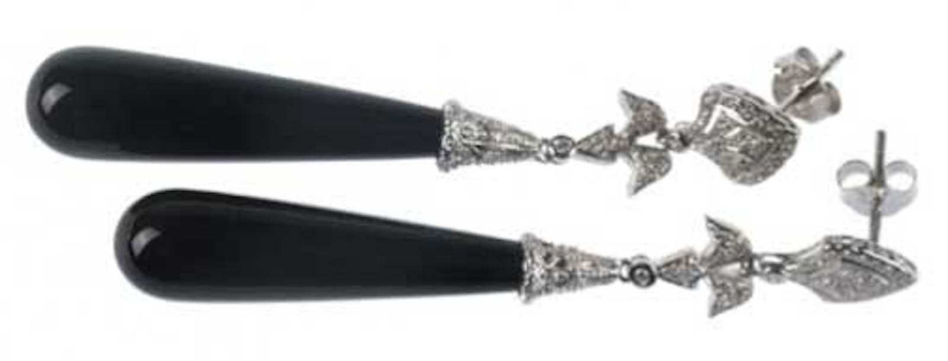 Ohrringe im Art Deco Stil, 925er Silber, rhodiniert, lange Onyx-Pampeln ca. 3,3 x 0,8 cm,aufw
