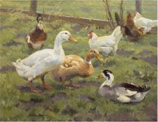 Keller-Kühne, Josef Woldemar (1902 Frickenhausen-1991 München) "Enten und Hühner", Öl/Lw.,<br /