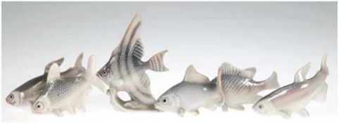 6 Miniaturfiguren "Fische", im Karton, Metzler & Ortloff, polychrome Bemalung, unterseitiggem