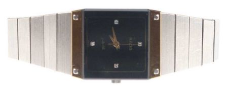 Armbanduhr "Rado jubilé", Edelstahl, Quarzwerk, schwarzes Zifferblatt mit 4Brillant-Indizes,