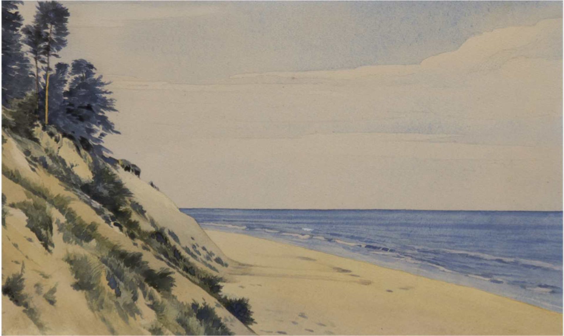 "Steilküste", Aquarell/Papier, rückseitig bez. "Hein Ross", 19x29 cm, im Passepartout