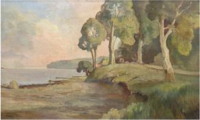 Carlson, Vilhelm "Bewaldete Seenlandschaft", Öl/Lw., sign. u.l., 63x90 cm, Rahmen