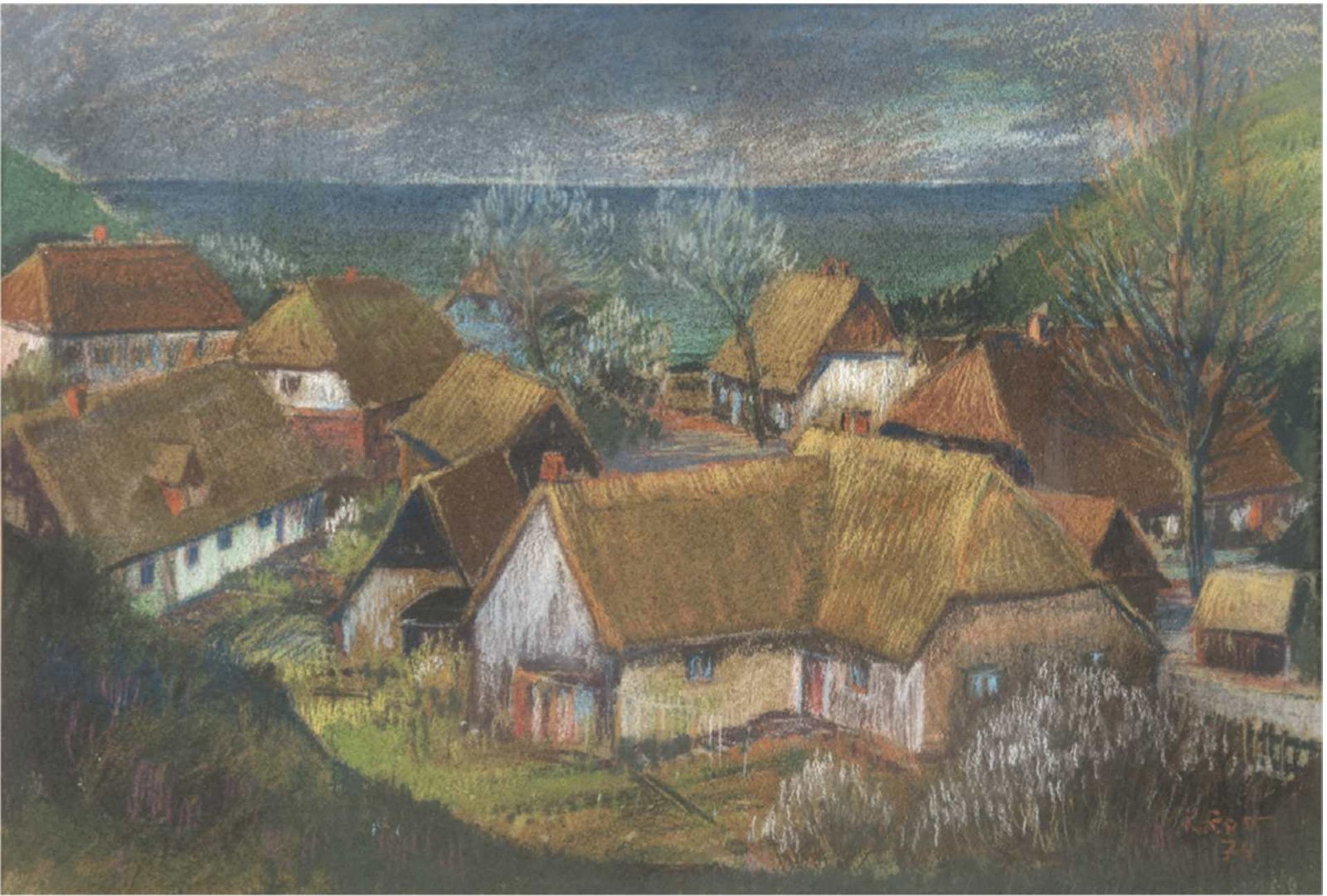 Rost, K. "Fischerdorf Vitt auf Rügen", Pastell/Papier, sign. u.r. und dat. '74, 46x63 cm,im