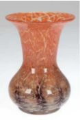 Art-Deco-Glasvase, WMF, Ikora, braune und orange netzartige Enschmelzungen, H. 15,5 cm