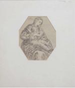 Maler des 19. Jh. "Madonna mit Kind", Zeichnung, undeutl. sign. o.l., Blattgr. 16x13 cm,im Pa