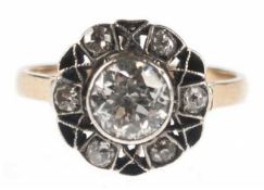 Ring um ca. 1915, 585er GG und Platin, 1 Altschliffbrillant ca. 1,2 ct., tolle Brillanz,1 si