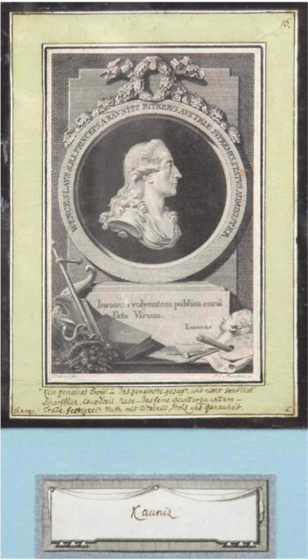 Mansfeld, J.E."Porträt von Anton Wenzel-Graf Kaunitz-Rietberg", Kupferstich, mit Widmungund