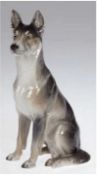 Figur "Schäferhund", Metzler & Ortloff, polychrome Bemalung, unterseitig gemarkt, H. 20 cm