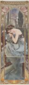 Jugendstil-Fliesenbild "Schlummernde Frauenfigur", Motiv von Mucha, Alfons Maria(1860-1939),