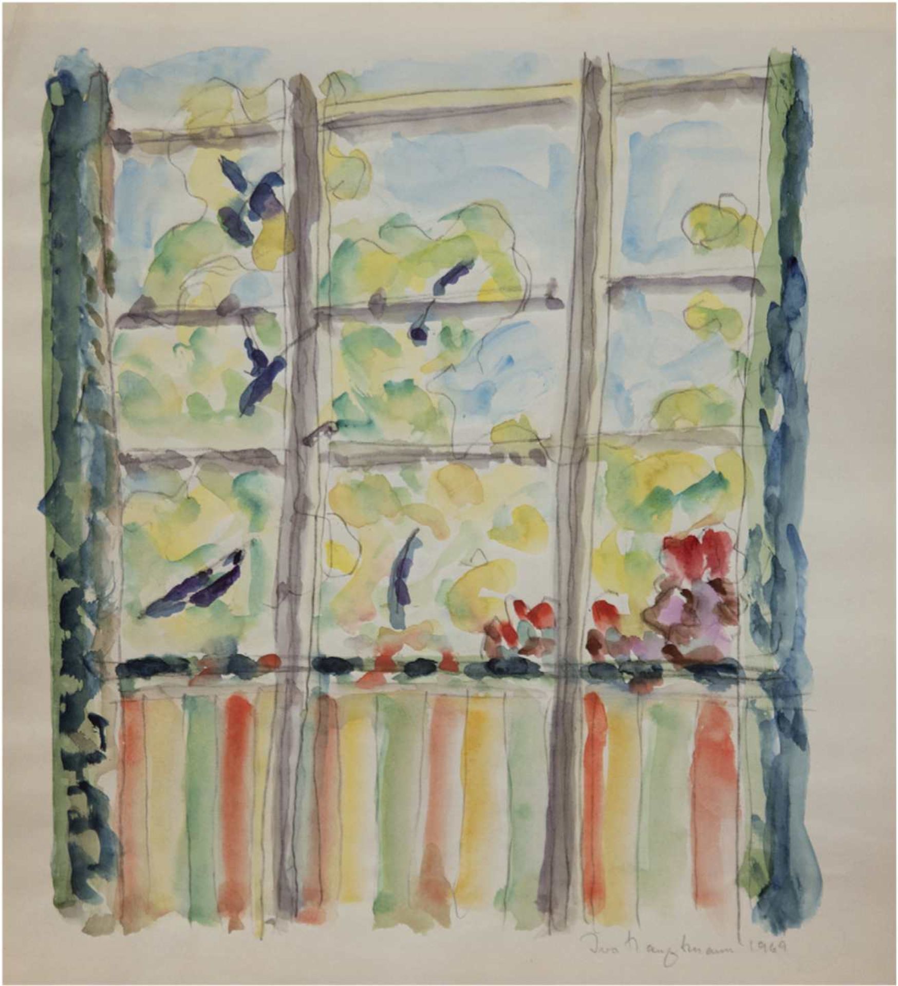 Hauptmann, Ivo (1886 Erkner-1973 Hamburg/Dresden) "Blick aus dem Fenster", Aquarell,handsign.