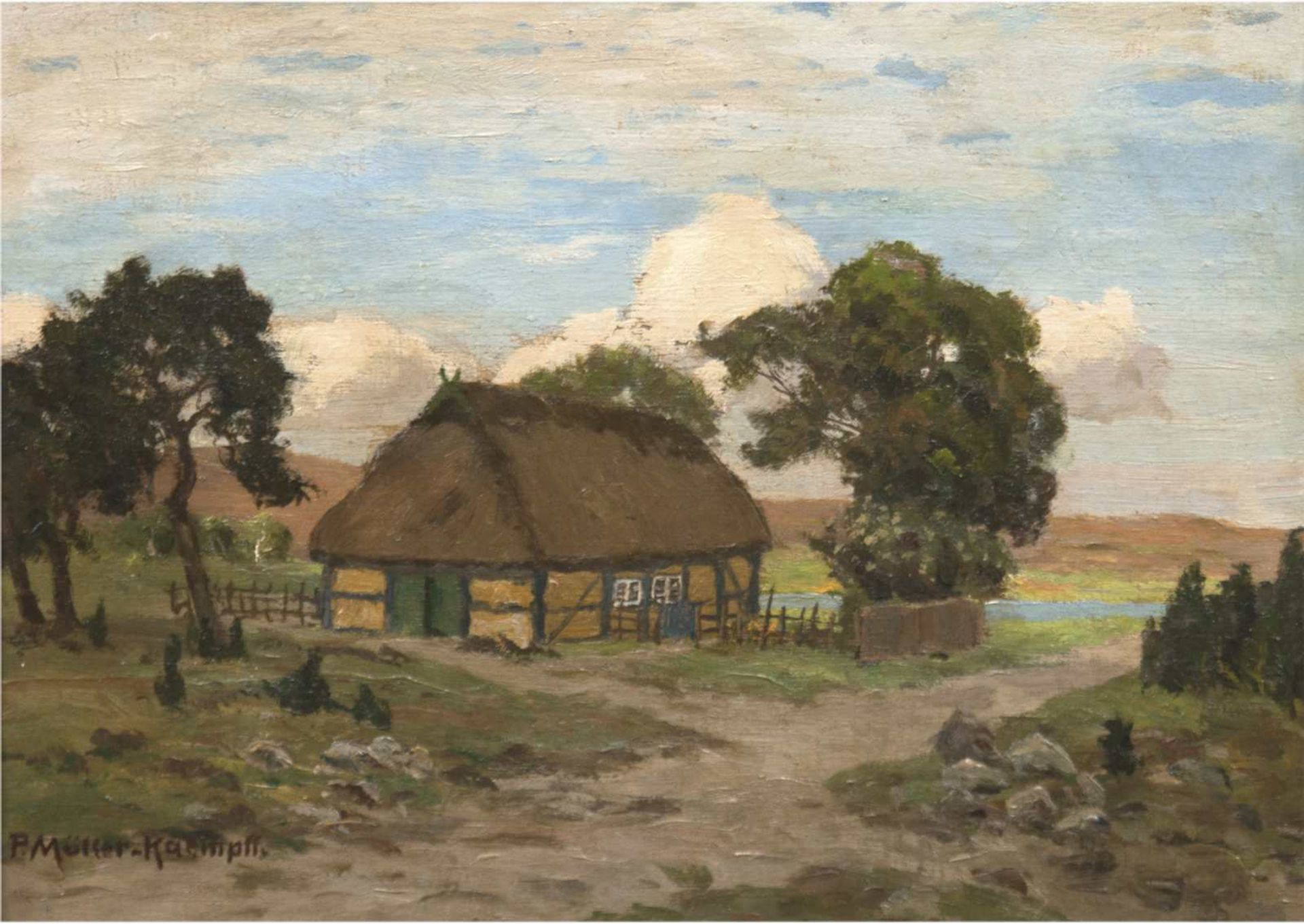 Müller-Kaempff, Paul (1861 Oldenburg-1941 Berlin) "Norddeutsche Landschaft mitReetdachhaus",