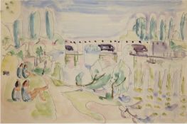 Hauptmann, Ivo (1886 Erkner-1973 Hamburg/Dresden) "Paris - An der Seine", Aquarell, rücks.Na