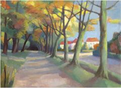 Palinkas, Heiner (1913 Lehe-2004 Berlin) "Herbstliche Allee am Stadtrand", Öl/Mp.,unsign., r