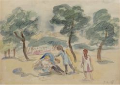 Schoff, Otto (1888 Bremen-1939 Berlin) "Im Park", Aquarell/Bleistift/Papier, sign. u.r.,23x30