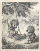 Weber, Andreas Paul (1883/93-1980) "Igel auf der Schaukel", Litho., verso Nachlaßstempel,36x