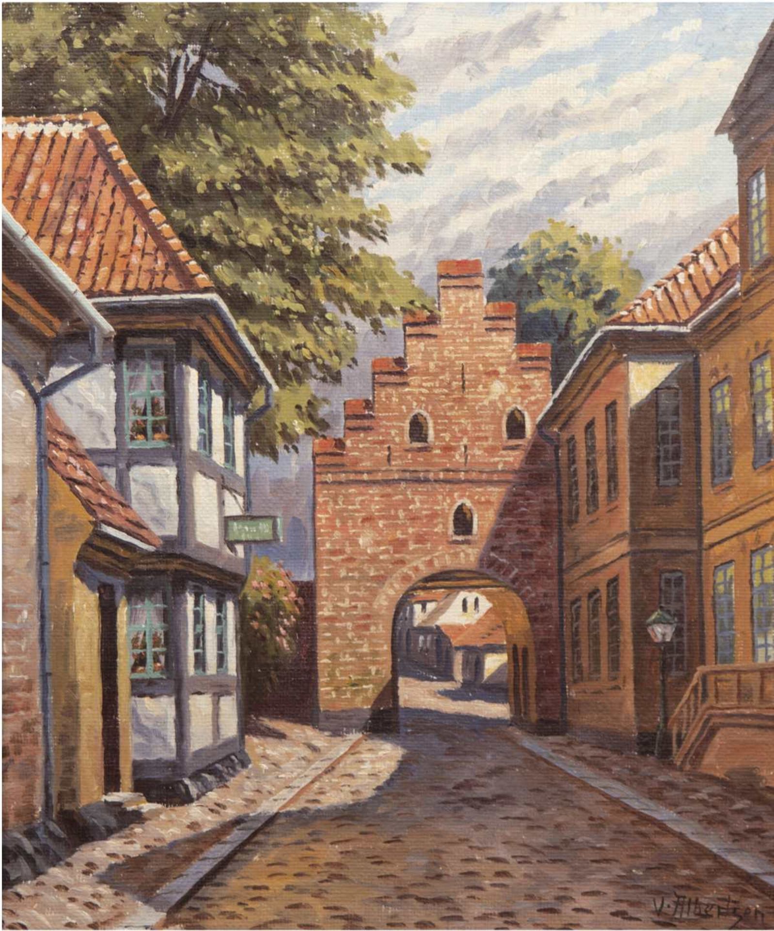 Albertsen, Valdemar (1868-1954) "Vor dem Stadttor", Öl/Lw., sign. u.r., 62x50 cm, Rahmen