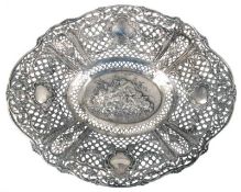 Schale, deutsch, 800er Silber, punziert, ca. 460 g, ovale Form, durchbrochene Wandung,Gitterd