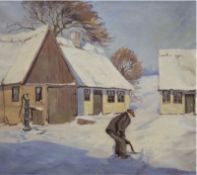 Nielsen, M. (20. Jh.) "Bauer beim Schnee schaufeln auf dem Bauernhof", Öl/Lw., sign.u.r., 6