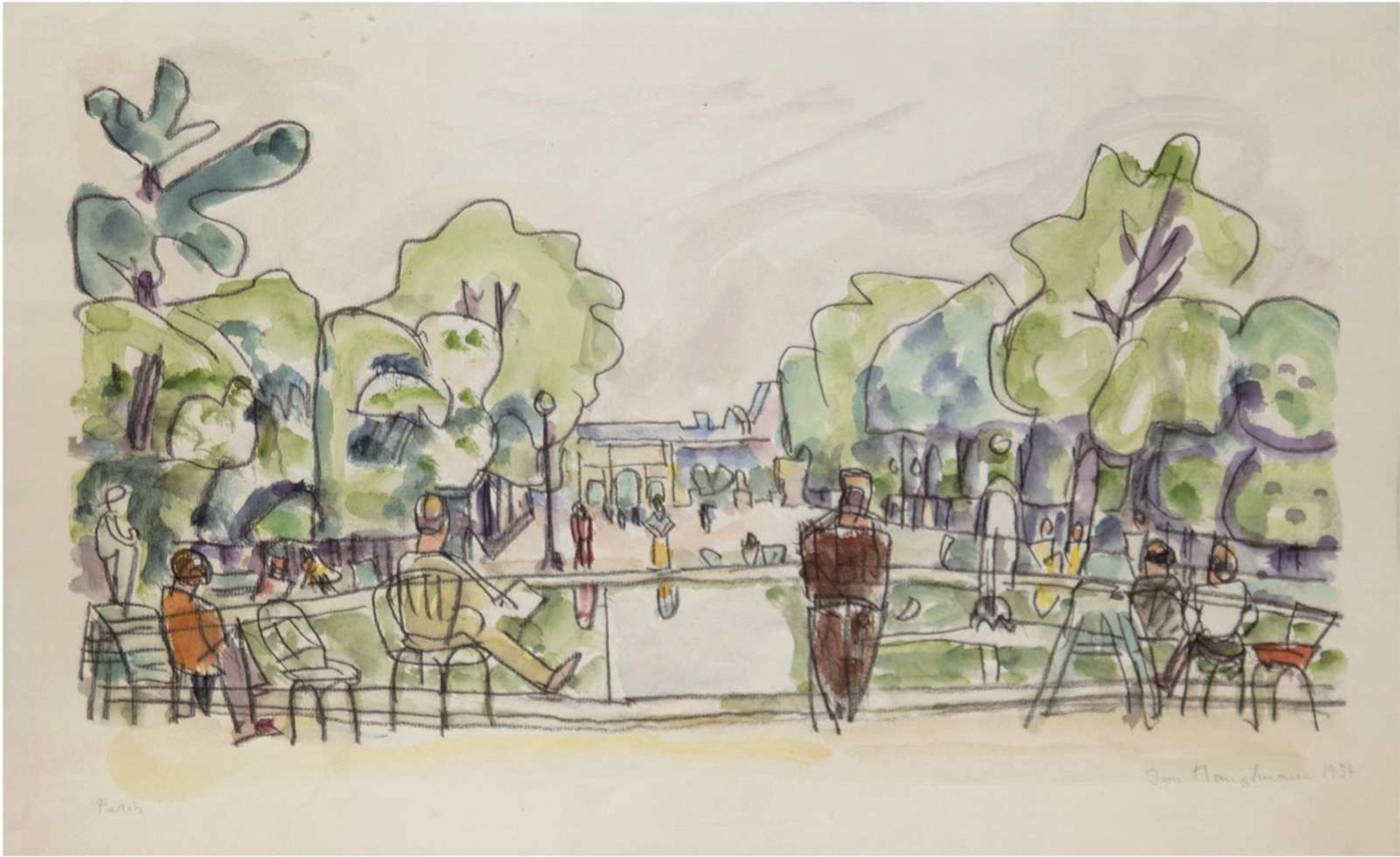Hauptmann, Ivo (1886 Erkner-1973 Hamburg/Dresden) "Park in Paris", Aquarell, handsign. u.dat.