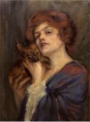 "Porträt einer Dame mit Hund", Öl/Lw., rückseitig sign. "J.S.Sargent", 69x49,5 cm, Rahmen