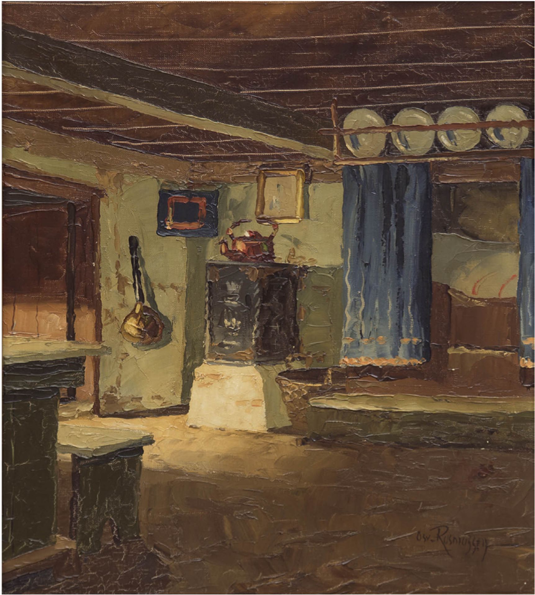 Karms, Allan, Pseud. Osvald Rassmussen (geb. 1933 Dänemark) "Stubeninterieur", Öl/Lw., sign