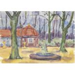 Diener, Rolf (1906 Gößnitz-1988 Hamburg) "Parkansicht mit Brunnen", Aquarell/Papier, sign.