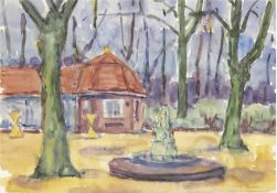 Diener, Rolf (1906 Gößnitz-1988 Hamburg) "Parkansicht mit Brunnen", Aquarell/Papier, sign.