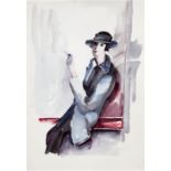 "Zigarette rauchende Dame", Aquarell/Papier, unsign., Knickfalte u.l., 49x34,5 cm, ungerahmt