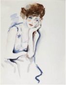 "Porträt einer jungen Frau", Aquarell/Papier, unsign., 38x30 cm, ungerahmt