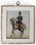 Miniatur "Reitender Offizier" Malerei auf Bein, sign., 9x7,5 cm, im Beinrahmen mit Perlmuttka